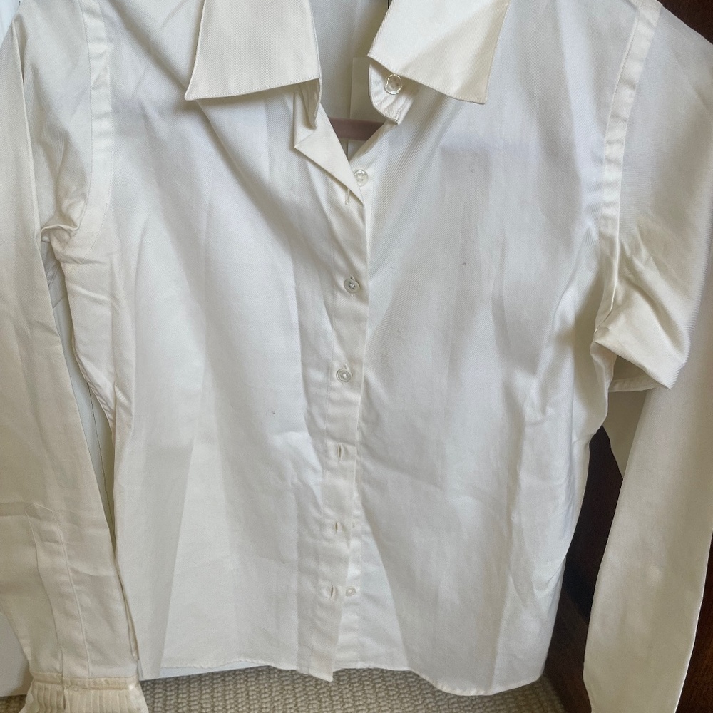 Pink tartan long sleeved cream blouse